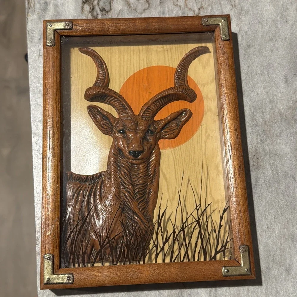 Vtg 1978 Wallace Berrie Animal Wood Art Set Of Four 3D 7.5